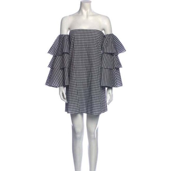 Caroline Constas Size Small Black White Gingham Off The Shoulder Mini Dress - Picture 11 of 11